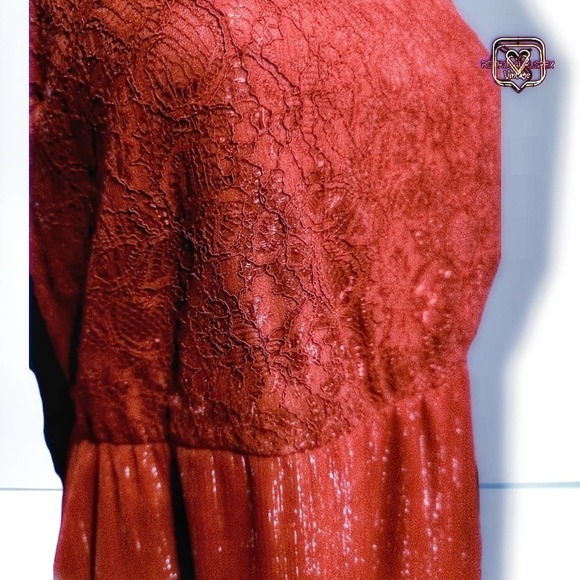 VINTAGE Y2K Metallic Wetlook Red Lace High Low Party Dress, XL - Picture 8 of 9